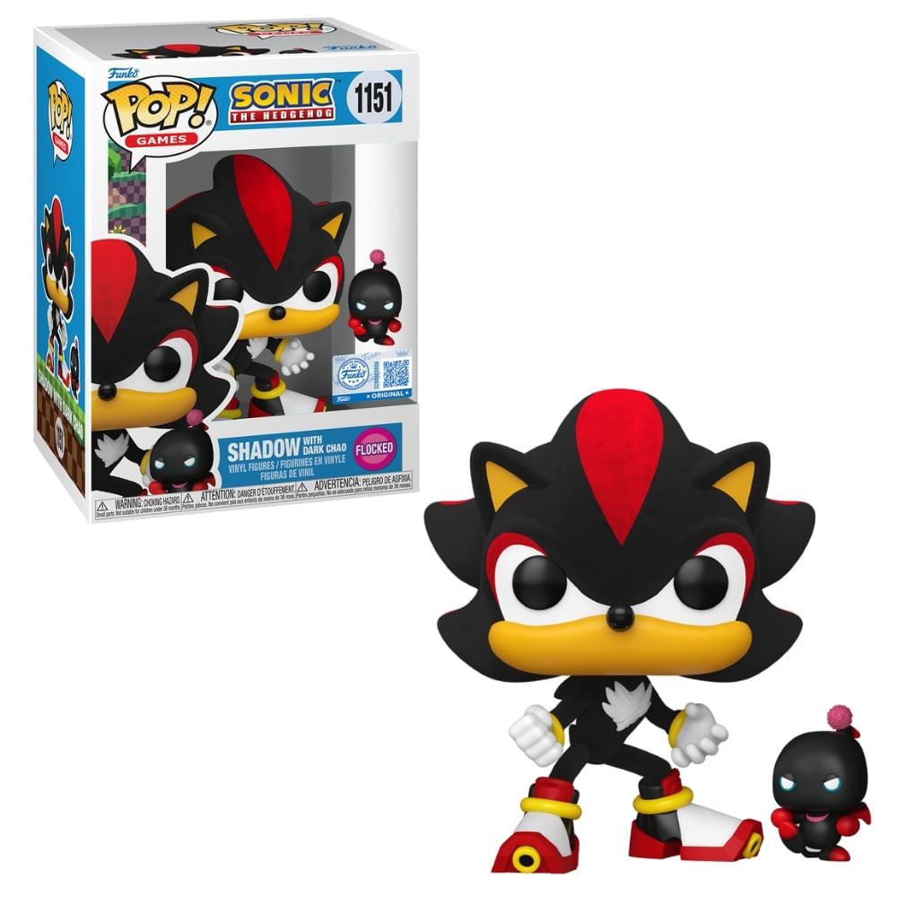 Boneco Funko Pop! & Buddy Exclusivo Sonic - Shadow Com Dark Chao (Flocked)