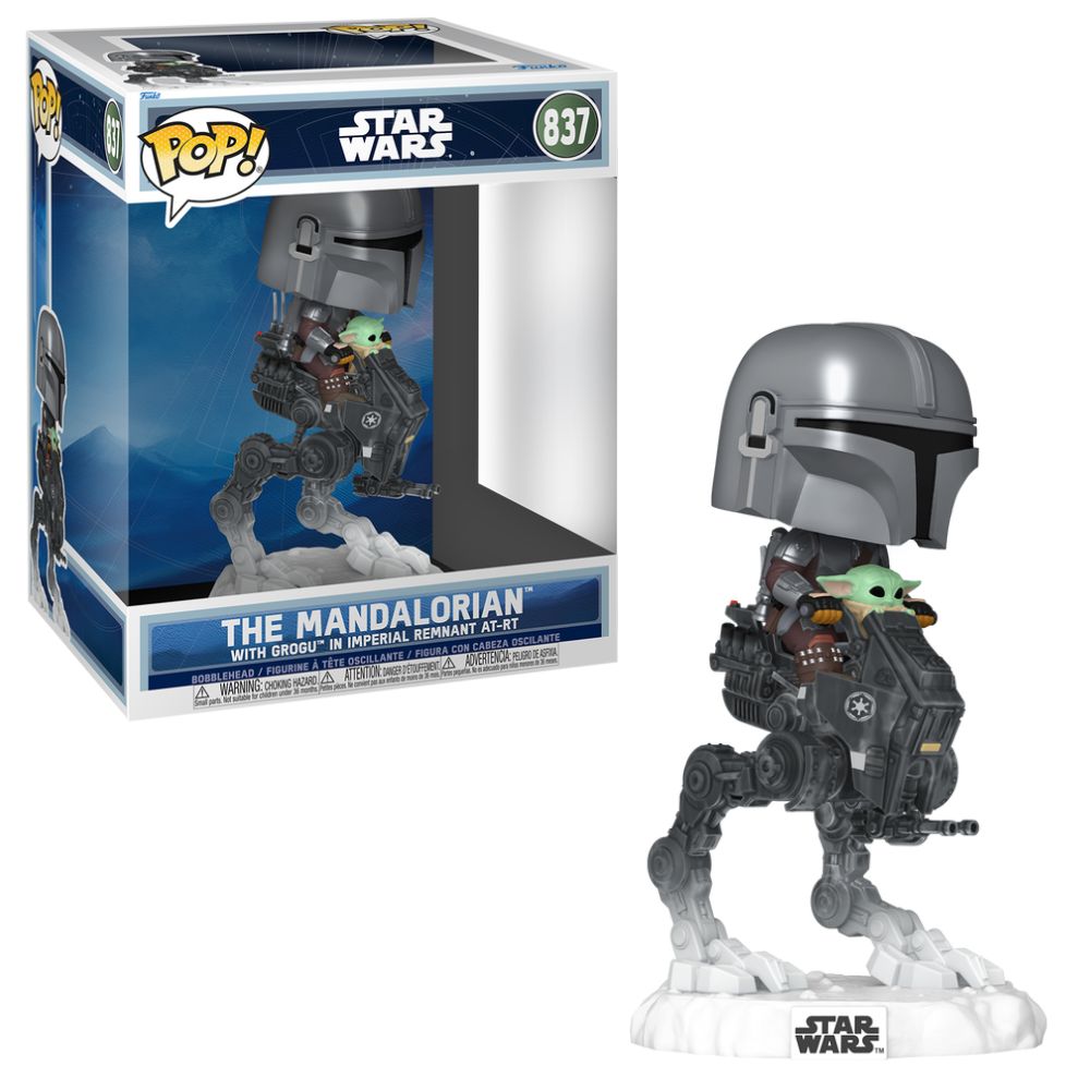 Boneco Funko Pop! Rides Deluxe Star Wars: O Mandaloriano e Grogu - Mandaloriano e Grogu na AT-RT